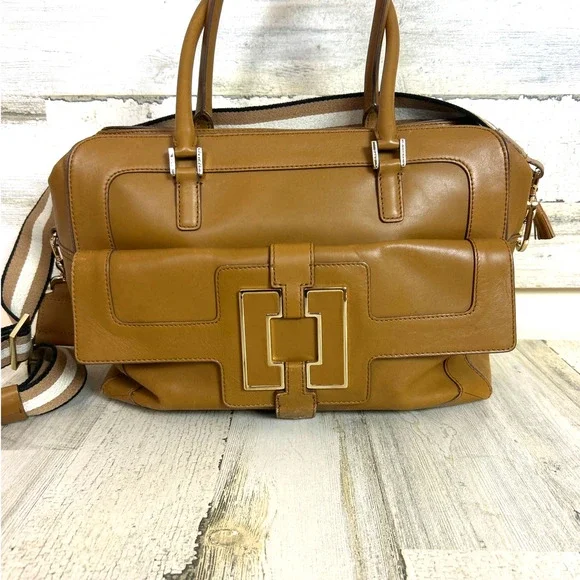 Anya Hindmarch Tan Gold Leather Suede Shoulder Crossbody Designer Bag Purse